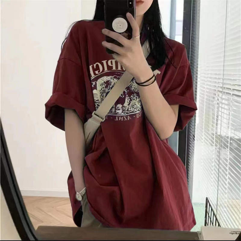 Street Fashion Essentials - Lmq-レタリングプリントのレディースカジュアル半袖Tシャツ,ヒップホップスタイルのレタリングが付いた特大のトップス