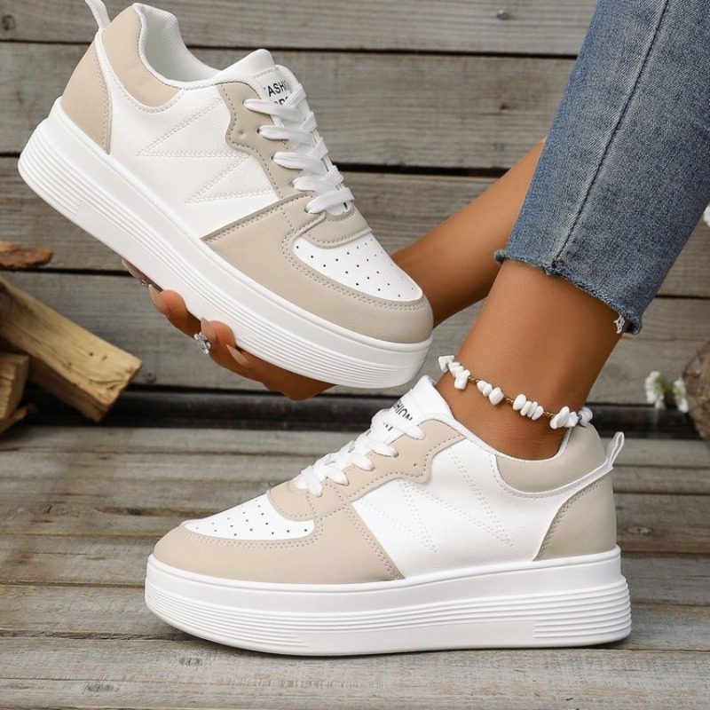Chunky Sneaker Platform - レディース プラットフォームスニーカー ラウンドトゥ チャンキーヒール レースアップ カジュアルシューズ