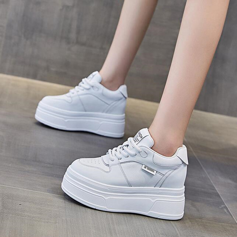 Chunky Sneaker Platform - 9 センチメートル本革新ブランドデザイナー夏秋プラットフォーム女性カジュアルシューズ分厚いスニーカーランニングウォーキングシューズ 34-40