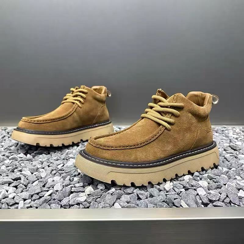 Street Fashion Walking - 秋冬メンズプラットフォームブーツデザイナーノンスリップオートバイブーツレースアップシューズ2025新しいメンズファッショナブルなウォーキングワークブーツ
