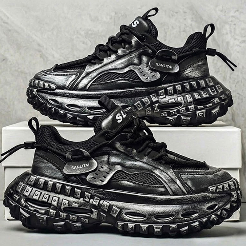 Street Fashion Walking - ビッグサイズメンズメッシュチャンキーダッドスニーカー超厚底ラグソール通気性ストリートファッションアウトドアウォーキングフットウェアザパティージャスオンブレ