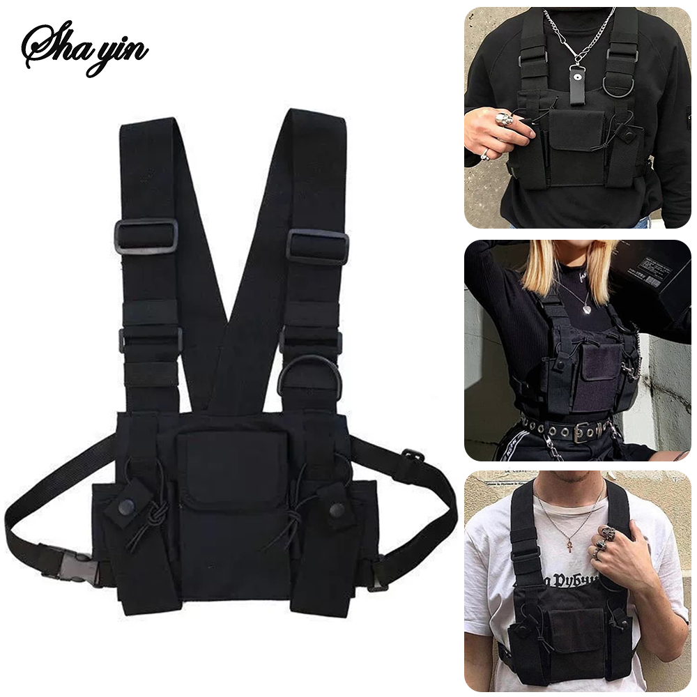 Street Fashion Vest - 機能的なタクティカルチェストバッグ レディース ファッション バレット ヒップホップ ベスト