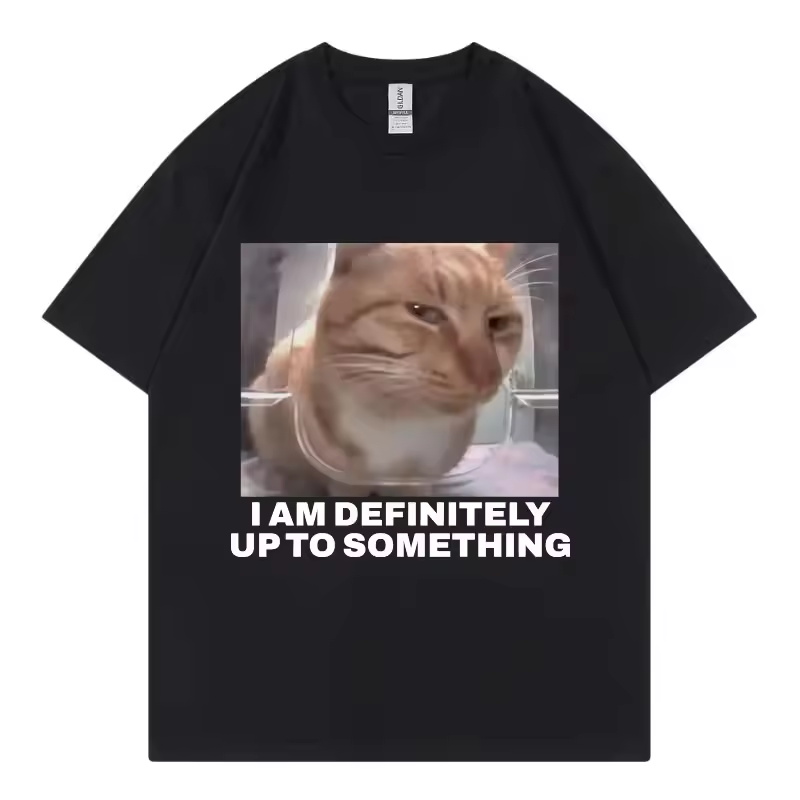Street Fashion Definition - 私は間違いなく何か面白いことをしている猫ミームTシャツハイストリートファッショントレンド女性カジュアル原宿半袖カジュアル