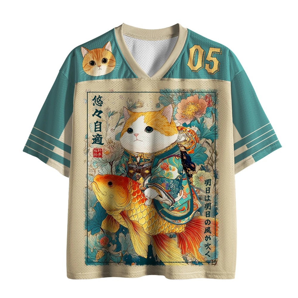 Street Fashion In Japanese - 日本の原宿漫画猫鯉 3D プリント呼吸速乾男性 V ネック Tシャツアウトドアストリートファッションカジュアル親子服