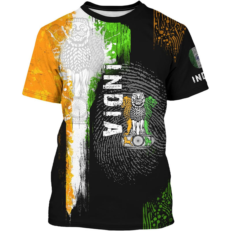 Street Fashion India - インド国旗プリント Tシャツ紳士服クルーネック半袖 Tシャツ 3D プリント象柄ストリートファッショントレンド新しい Tシャツ