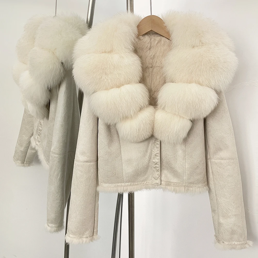 Street Fashion Store - 2025秋冬新作 ファー ジャケット スエード レザー 本物のウサギの毛皮ライナー