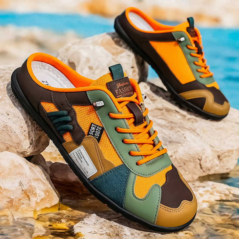 Street Fashion Walking - 春と夏のファッショナブルなカラーブロックアウトドアカジュアルファッションハーフスリッパ、快適なソフトソールビーチウォーキングシューズ、通気性があり柔らかい家庭用スリッポン