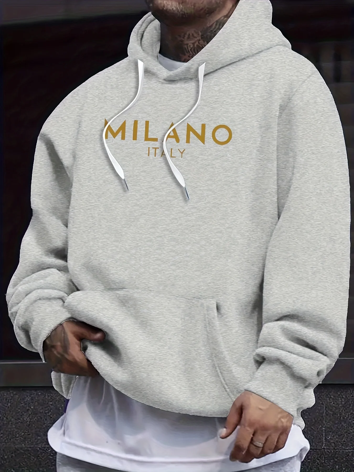 Street Fashion Milano - 秋冬用フード付きスウェットシャツ、MILANOプリントストリートカジュアルヒップホップファッション、紳士服