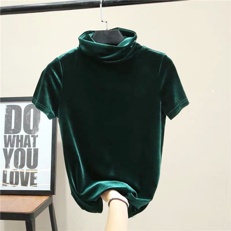 Street Fashion Hip Hop - 韓国ファッション レディース タートルネック 半袖 ベルベットシャツ セクシー