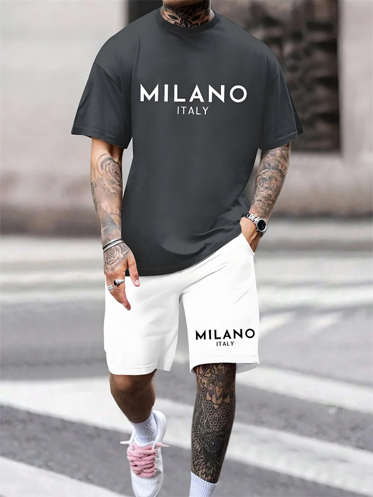 Street Fashion Milano - メンズミラノプリントTシャツとショーツのセット,カジュアルな日常のファッション,アウトドア,夏