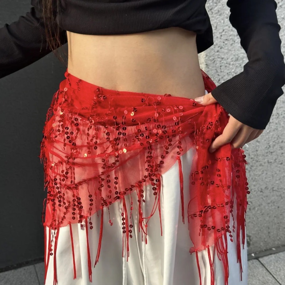 Street Fashion India - ファッションスパンコールベリーダンスベルトタッセルジャズダンスダンサースカートストリートダンスショーコスチュームウエストチェーン（タイ/インド/アラブ向け）