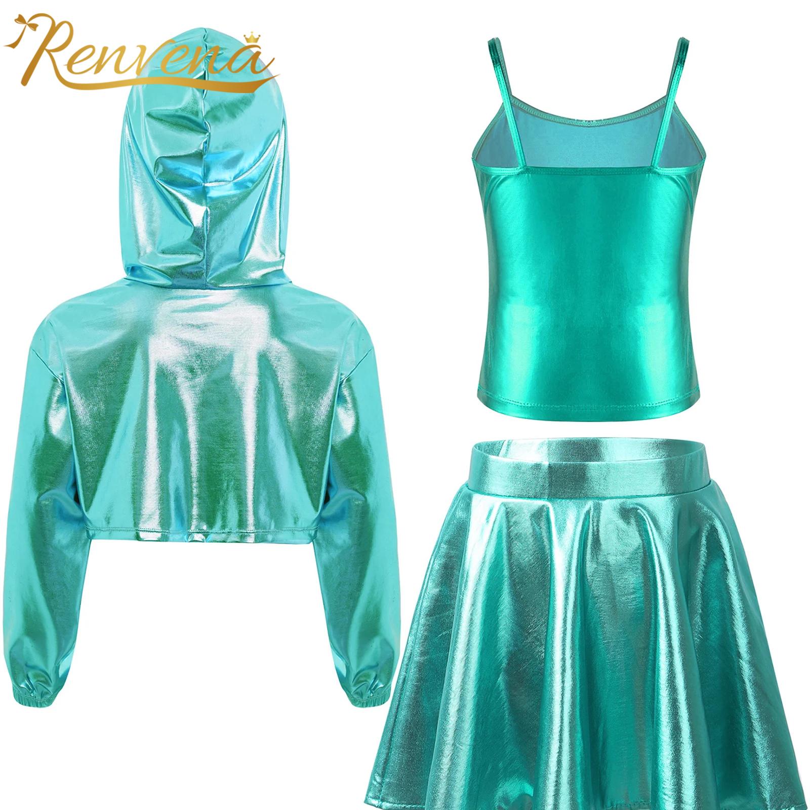 Street Fashion Hip Hop - 子供ファッションストリートダンス服競技用女の子メタリックジャズダンス衣装ステージパフォーマンスヒップホップ衣装