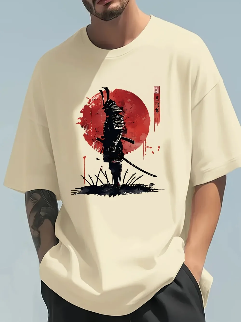 Street Fashion In Japanese - Fashiona カジュアルルーズ日本サムライパターン 3D プリントスポーツブリーザクイックドライ男性 Tシャツストリートファッション親子服