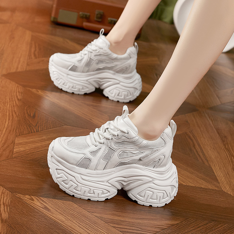 Chunky Sneaker Platform - レディースファッション 厚底プラットフォームスニーカー 通気性メッシュ 滑り止め カジュアルウォーキングシューズ インヒール