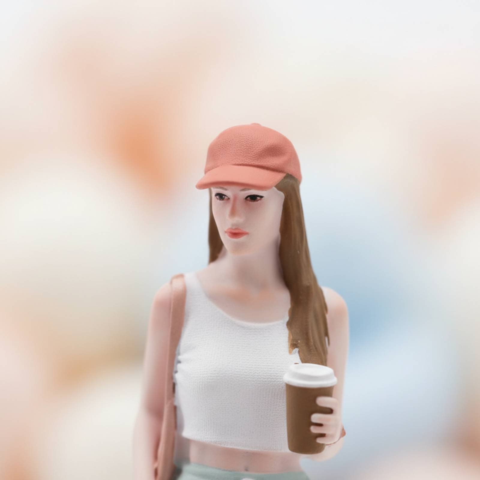 Street Fashion Pose - コーヒーを持った女の子のフィギュア カラフルなストリートファッション ミニチュアガール ミニ女性像 シーン設定アクセサリー リアルなポーズ