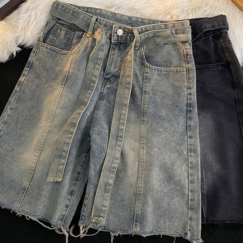夏薄いフリンジデニムショーツ日本のハイストリートカジュアルル - Street Fashion In Japanese のレビューと価格