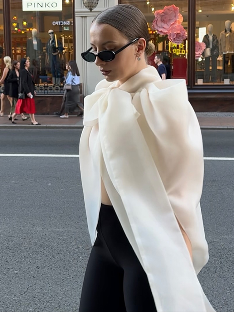 ファッション女性トップスノースリーブボウハイカラーチュニック - Street Fashion Vest のレビューと価格