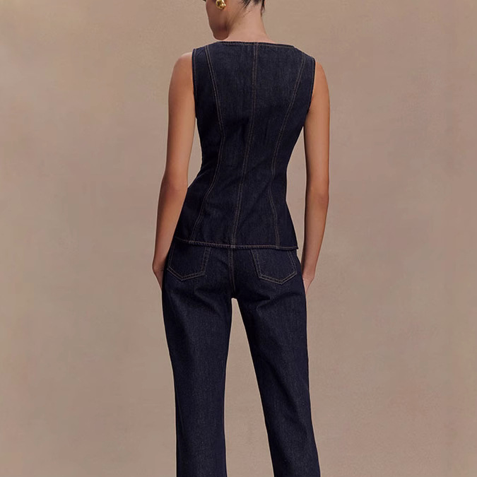 2025年夏 デニムパンツセット レディース ファッション  - Street Fashion Vest のレビューと価格