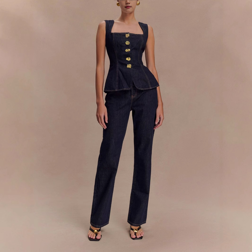 2025年夏 デニムパンツセット レディース ファッション  - Street Fashion Vest のレビューと価格