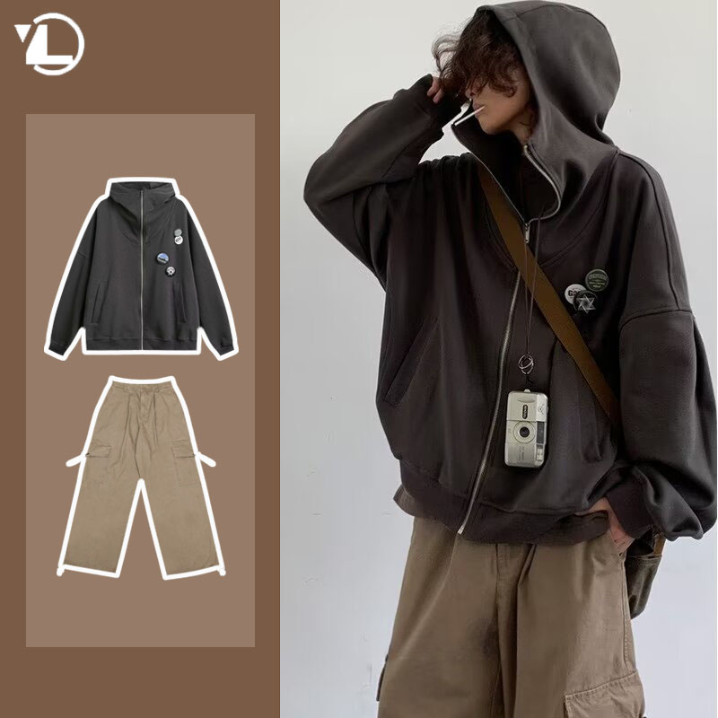 メンズスウェットシャツセット,和風カジュアルウェア,ジッパー - Street Fashion In Japanese のレビューと価格
