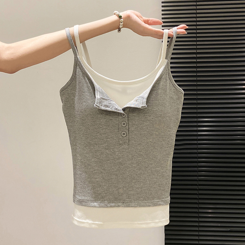 ファッションフェイクツーピースキャミソール レディース 春秋 - Street Fashion Korean Girl のレビューと価格