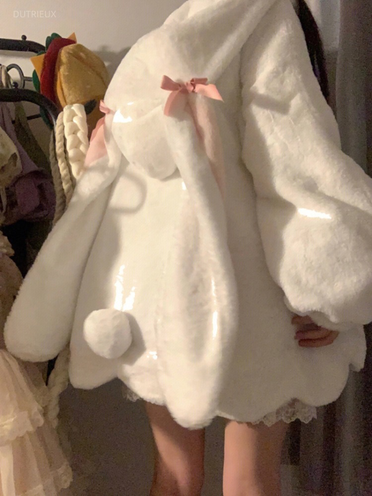 日本のジャケット女性の冬服ストリートラムウールかわいいウサギ - Street Fashion In Japanese のレビューと価格
