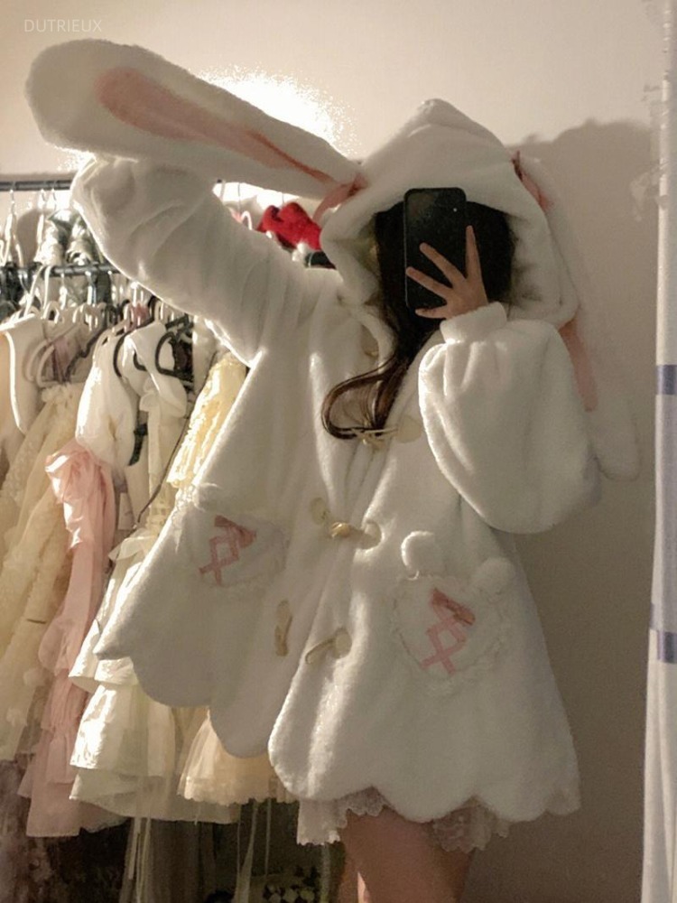 日本のジャケット女性の冬服ストリートラムウールかわいいウサギ - Street Fashion In Japanese のレビューと価格