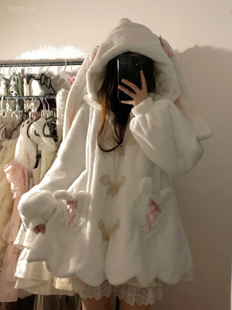 日本のジャケット女性の冬服ストリートラムウールかわいいウサギ - Street Fashion In Japanese のレビューと価格