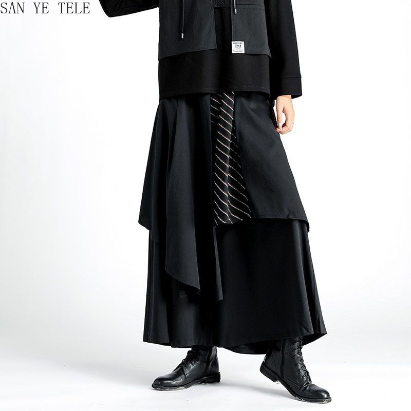 男性黒不規則なパンツ和風ストライプ装飾レジャーファッションル - Street Fashion In Japanese のレビューと価格