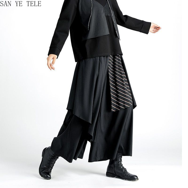 男性黒不規則なパンツ和風ストライプ装飾レジャーファッションル - Street Fashion In Japanese のレビューと価格