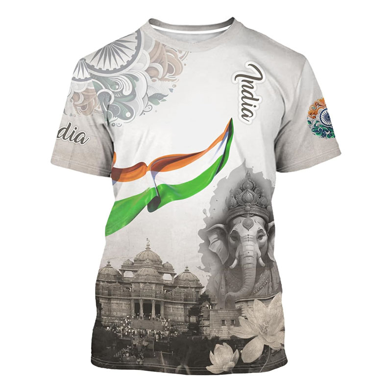 インド国旗プリント Tシャツ紳士服クルーネック半袖 Tシャツ - Street Fashion India のレビューと価格
