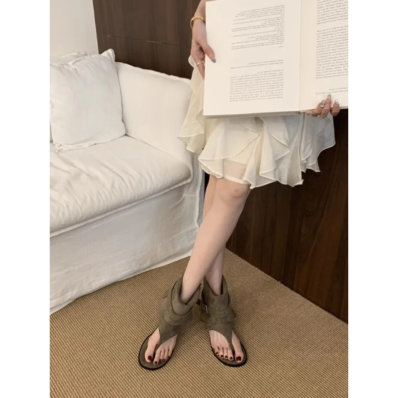 ファッションオープントゥフラットシューズシープスキンサンダル - Street Fashion Rome のレビューと価格