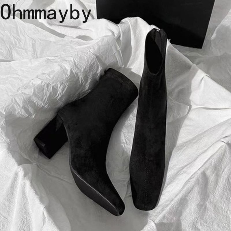 秋冬スクエアトゥ女性アンクルブーツファッションスクエアヒール - Street Fashion Rome のレビューと価格
