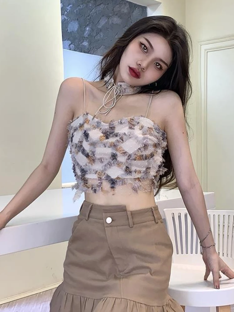 キャミソール レディース 夏 プリント クロップトップス ホ - Street Fashion Korean Girl のレビューと価格