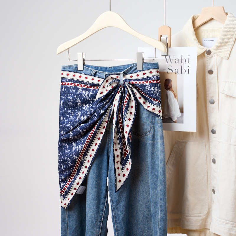 デニムブルー三角スカーフ新プリントバンダナマルチウェイサッシ - Bandana Multi Way のレビューと価格