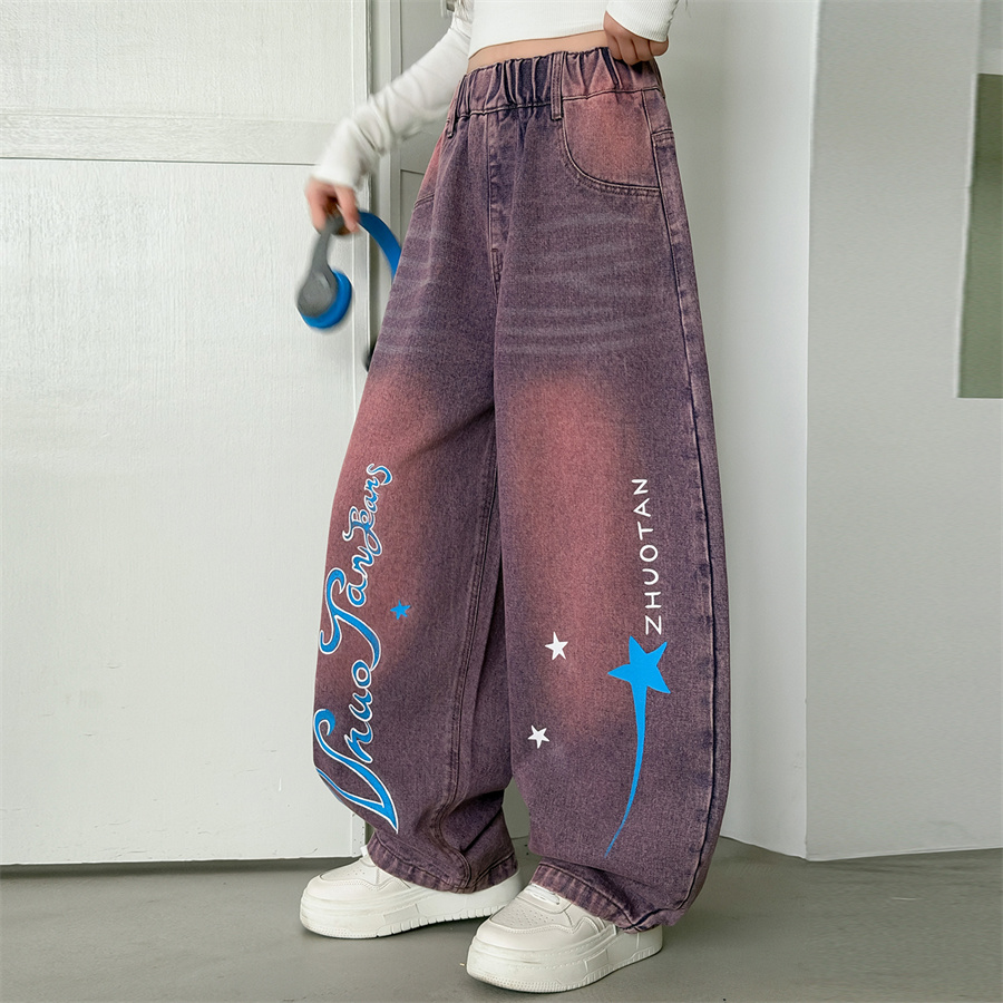 韓国ストリートスタイル子供用春ワイドレッグマルチカラー曲線ジ - Street Fashion Korean Girl のレビューと価格