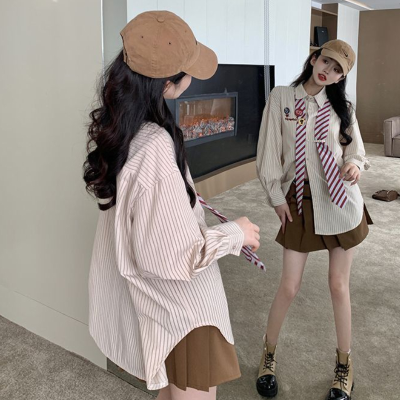 女性用ストライプシャツ,プレッピー,素敵な衣装,10代の女の - Street Fashion In Japanese のレビューと価格