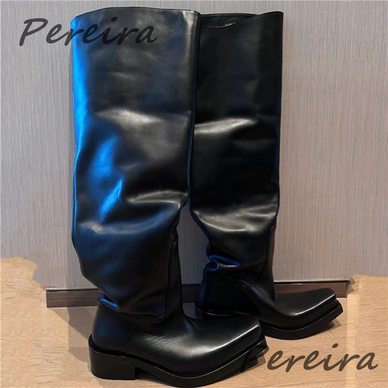 厚底ニーハイブーツ メンズ レディース ブラックレザー スク - Street Fashion Rome のレビューと価格