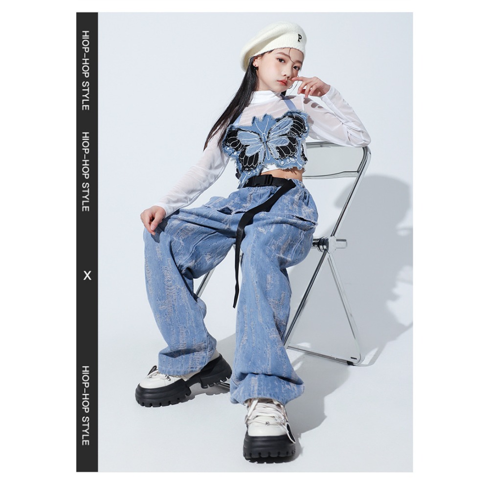 ジャズヒップホップダンスセットメッシュ長袖バタフライベストデ - Street Fashion Hip Hop のレビューと価格