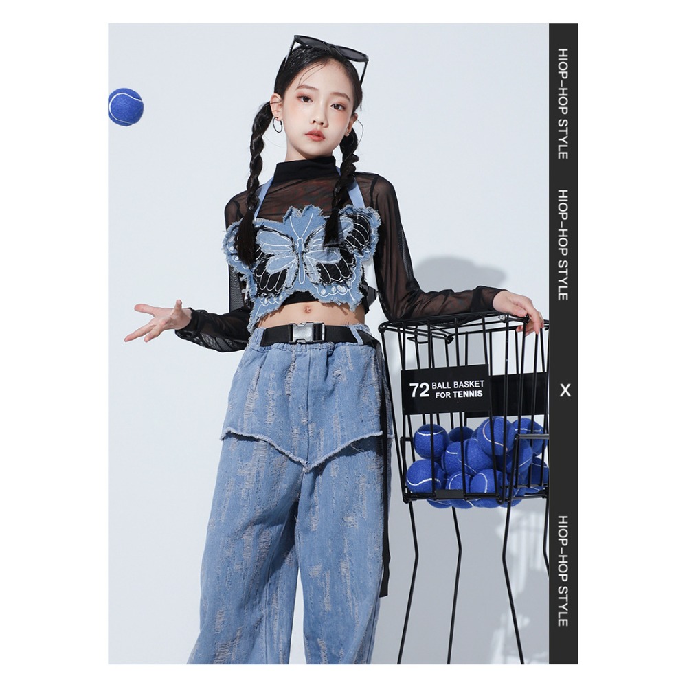 ジャズヒップホップダンスセットメッシュ長袖バタフライベストデ - Street Fashion Hip Hop のレビューと価格