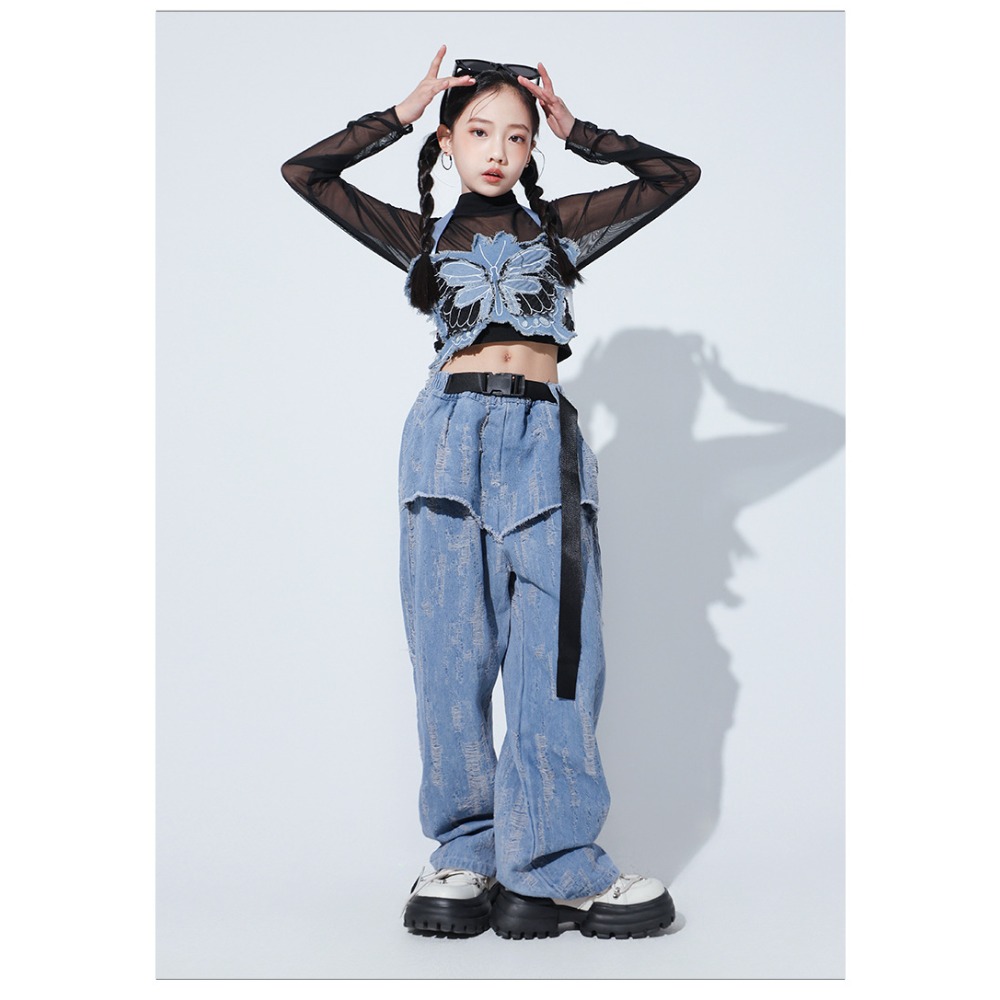 ジャズヒップホップダンスセットメッシュ長袖バタフライベストデ - Street Fashion Hip Hop のレビューと価格