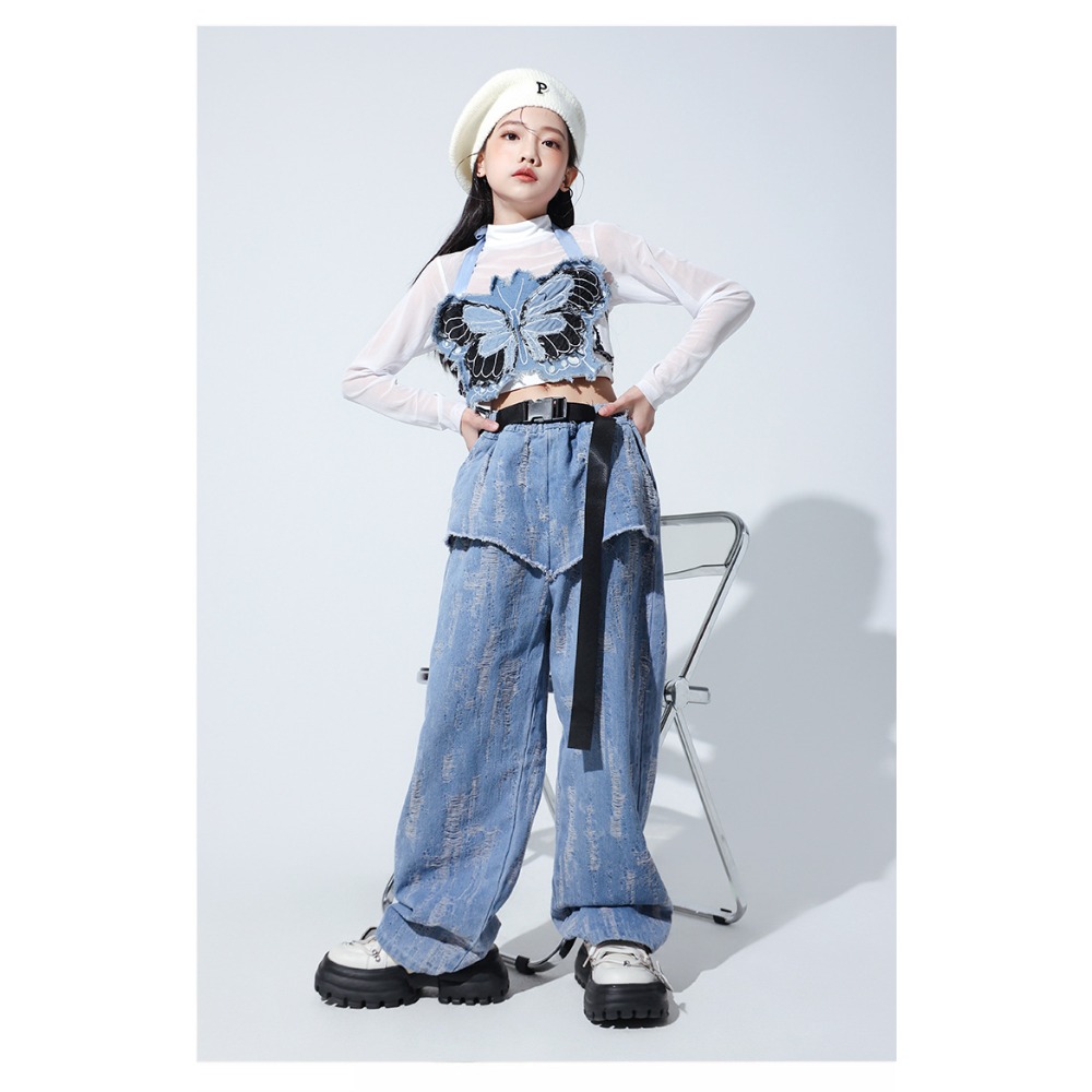 ジャズヒップホップダンスセットメッシュ長袖バタフライベストデ - Street Fashion Hip Hop のレビューと価格