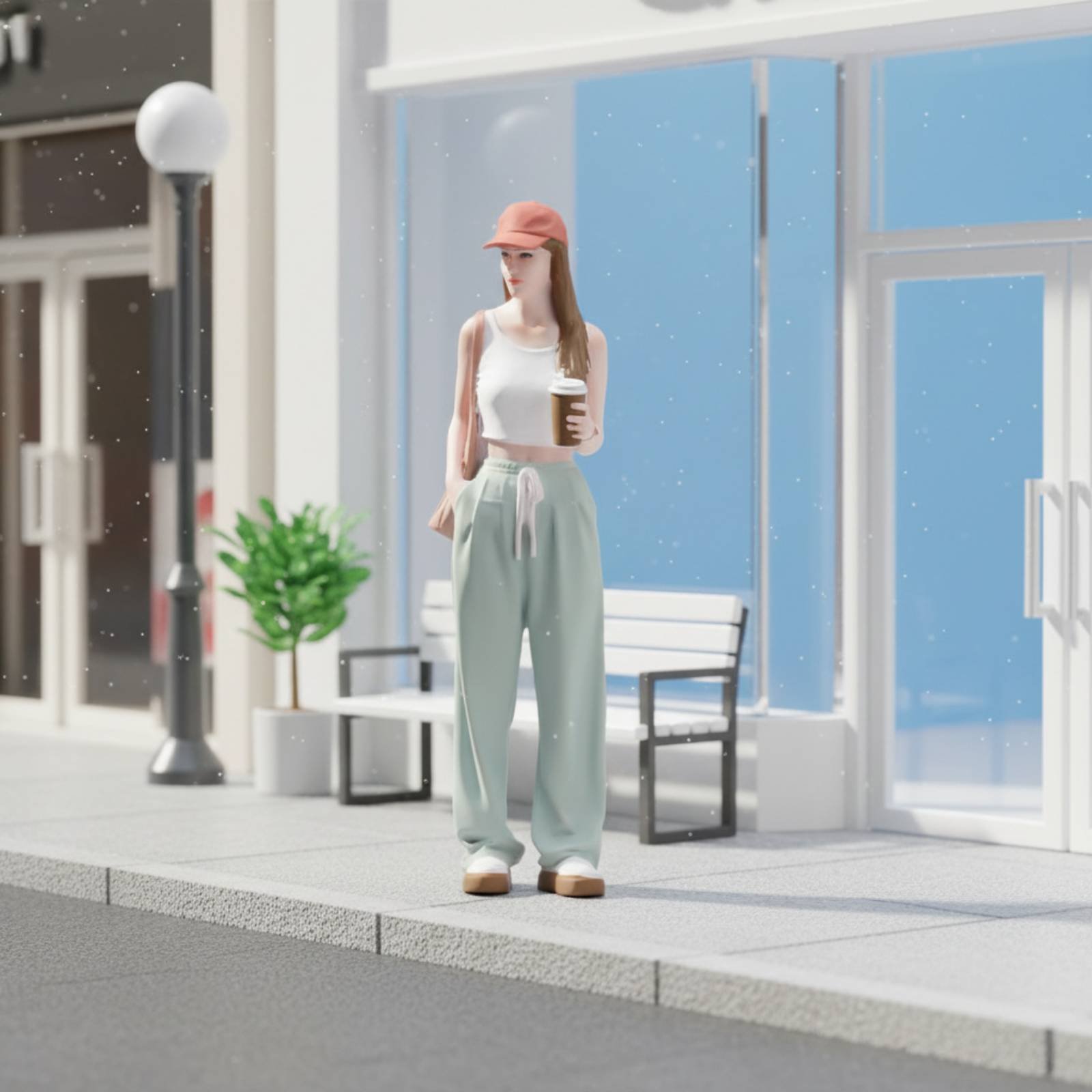 コーヒーを持った女の子のフィギュア カラフルなストリートファ - Street Fashion Pose のレビューと価格